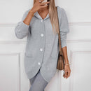 Women's Hooded Knitwear Loose Mid - Length Sweater - Cozy and Stylish - Encore2woBrownL