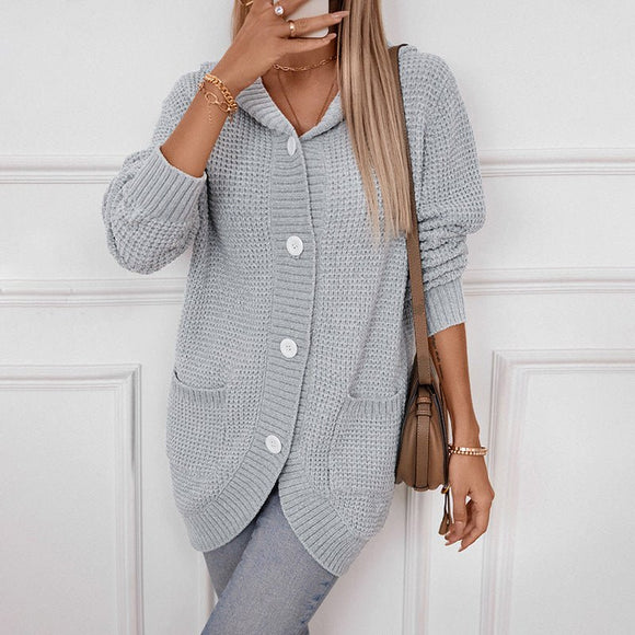 Women's Hooded Knitwear Loose Mid - Length Sweater - Cozy and Stylish - Encore2woBrownL