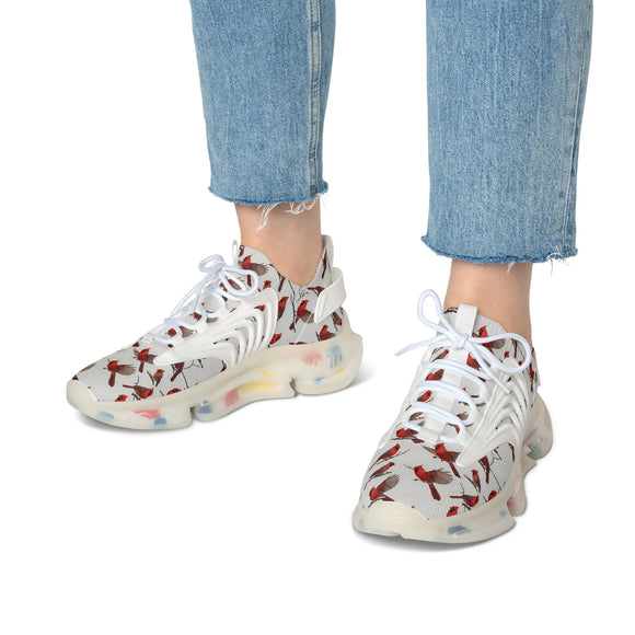 Women’s Red Cardinal Pattern Mesh Sneakers – Lightweight Breathable Casual Shoes - Encore2woWhite soleUS 5.5