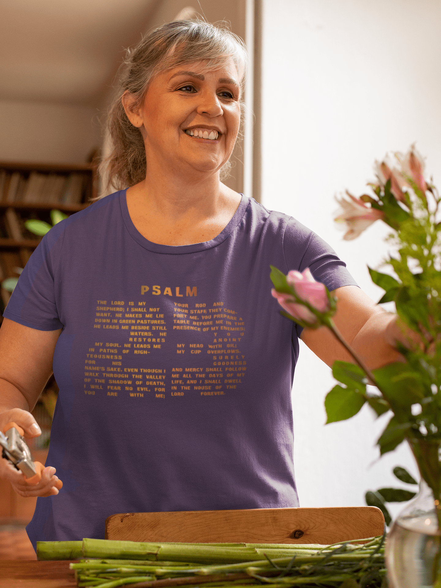 Holiday Psalm 23 T-Shirt - Large Number 23 Design with Psalm 23 Text for Thanksgiving & Christmas - Encore2woBlackL
