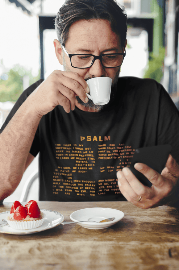 Holiday Psalm 23 T-Shirt - Large Number 23 Design with Psalm 23 Text for Thanksgiving & Christmas - Encore2woBlackL