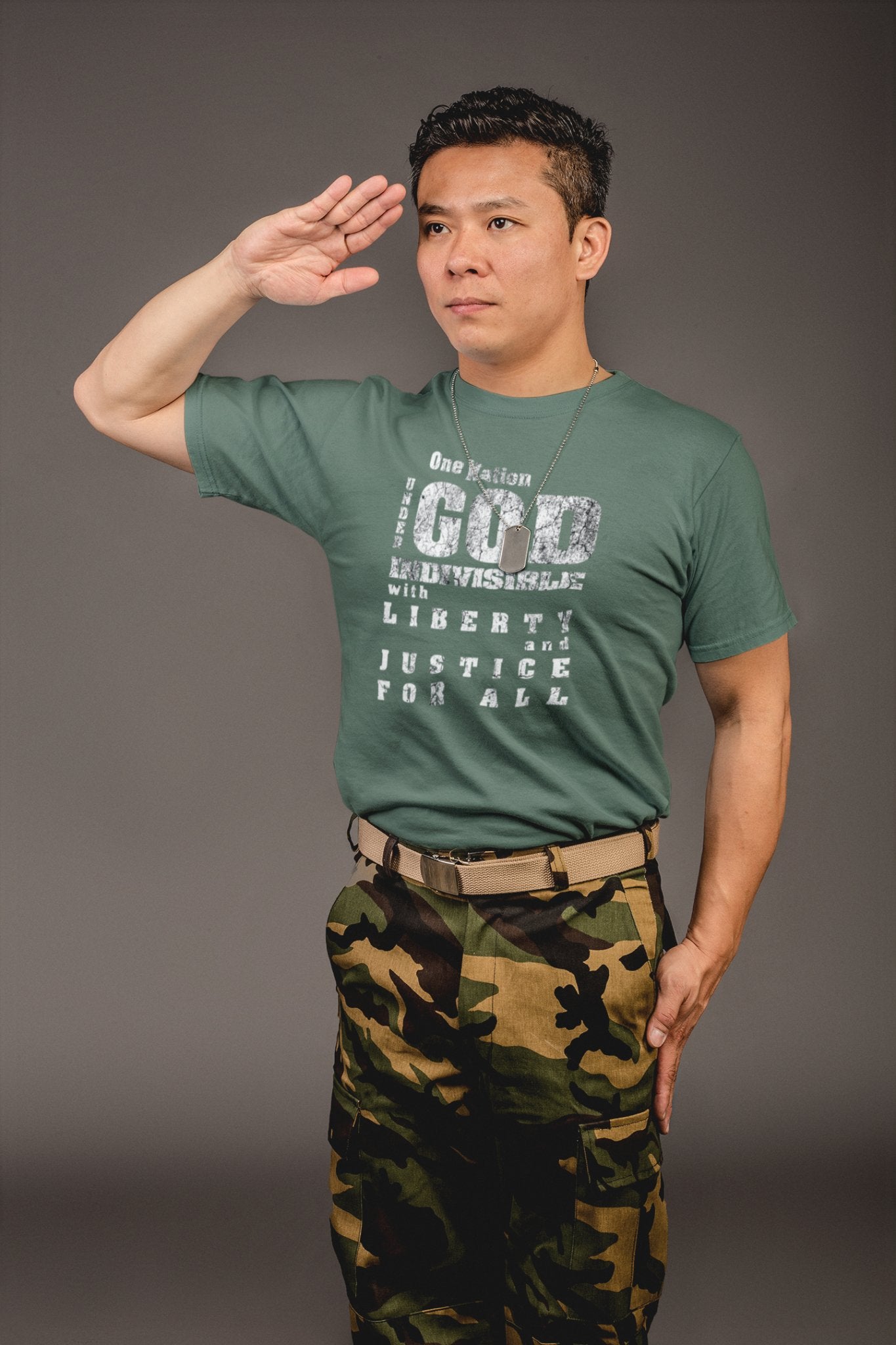 One Nation Under God - Pledge of Allegiance Tee - Encore2woMilitary GreenXS