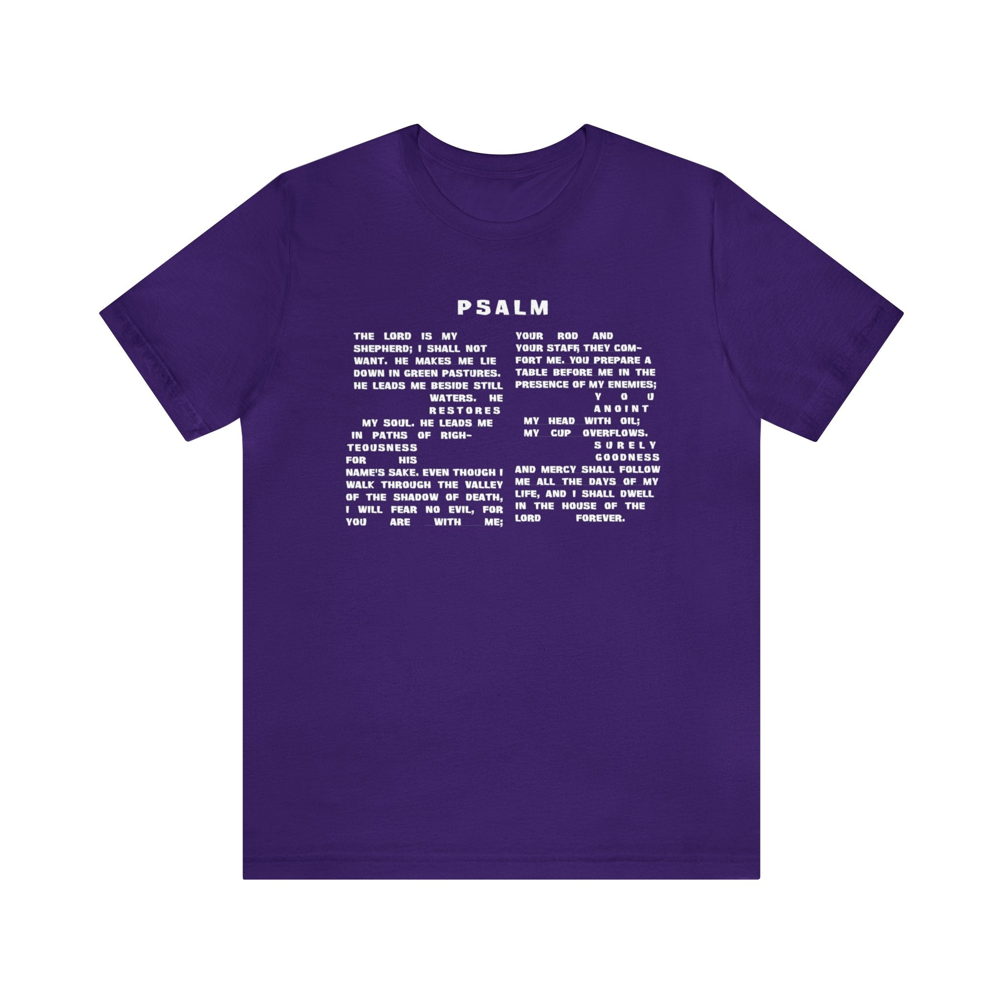 Psalm 23 Unisex Verse in Number T-Shirt Gift for Christians/Jews - Encore2woTeam PurpleS